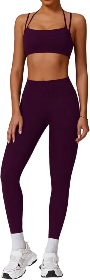 Two Piece Workout Sets For Women Sport Bra Matching High Waist Scrunch Butt Leggings Gym Yoga Active Wear Outfits