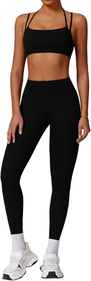Two Piece Workout Sets For Women Sport Bra Matching High Waist Scrunch Butt Leggings Gym Yoga Active Wear Outfits