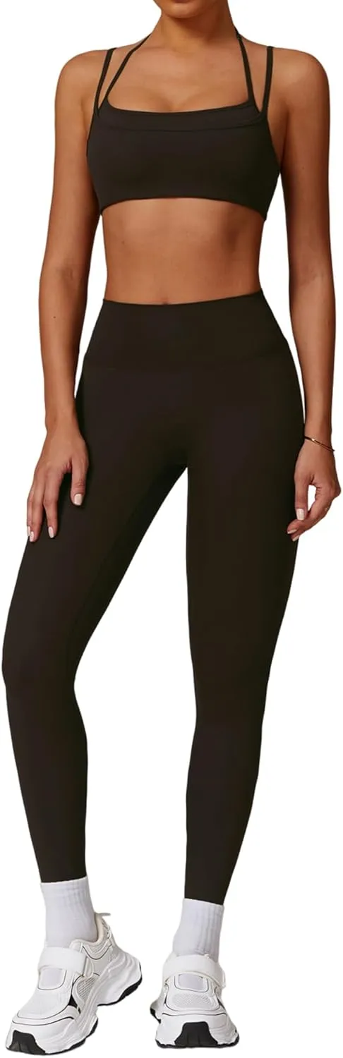 Two Piece Workout Sets For Women Sport Bra Matching High Waist Scrunch Butt Leggings Gym Yoga Active Wear Outfits