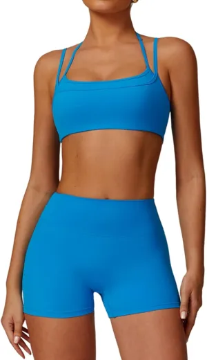 Two Piece Workout Sets For Women Sports Bra Matching High Waist Scrunch Butt Shorts Gym Yoga Athletic Clothes