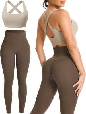 Two Piece Workout Sets for Women Teardrop Sleeveless Sports Bras High Waist Leggings Pilates Gym Yoga Outfits