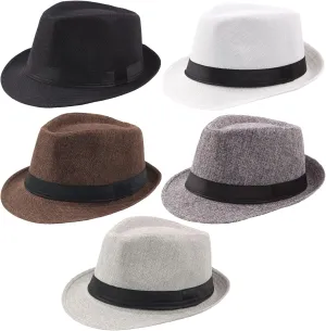 Ultrafun 5 Pack Short Brim Fedora Classic Summer Beach Sun Hat Panama Cap for Men Women
