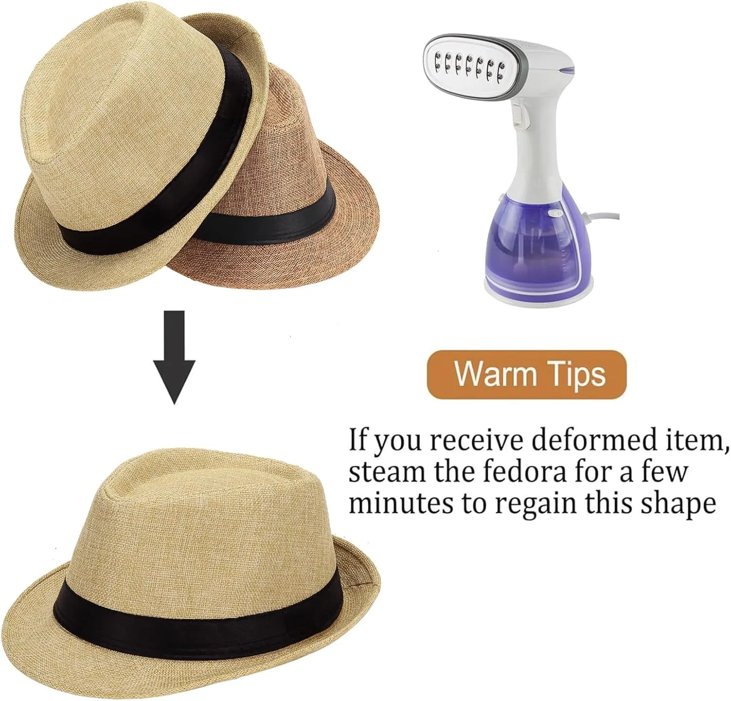 Ultrafun 5 Pack Short Brim Fedora Classic Summer Beach Sun Hat Panama Cap for Men Women