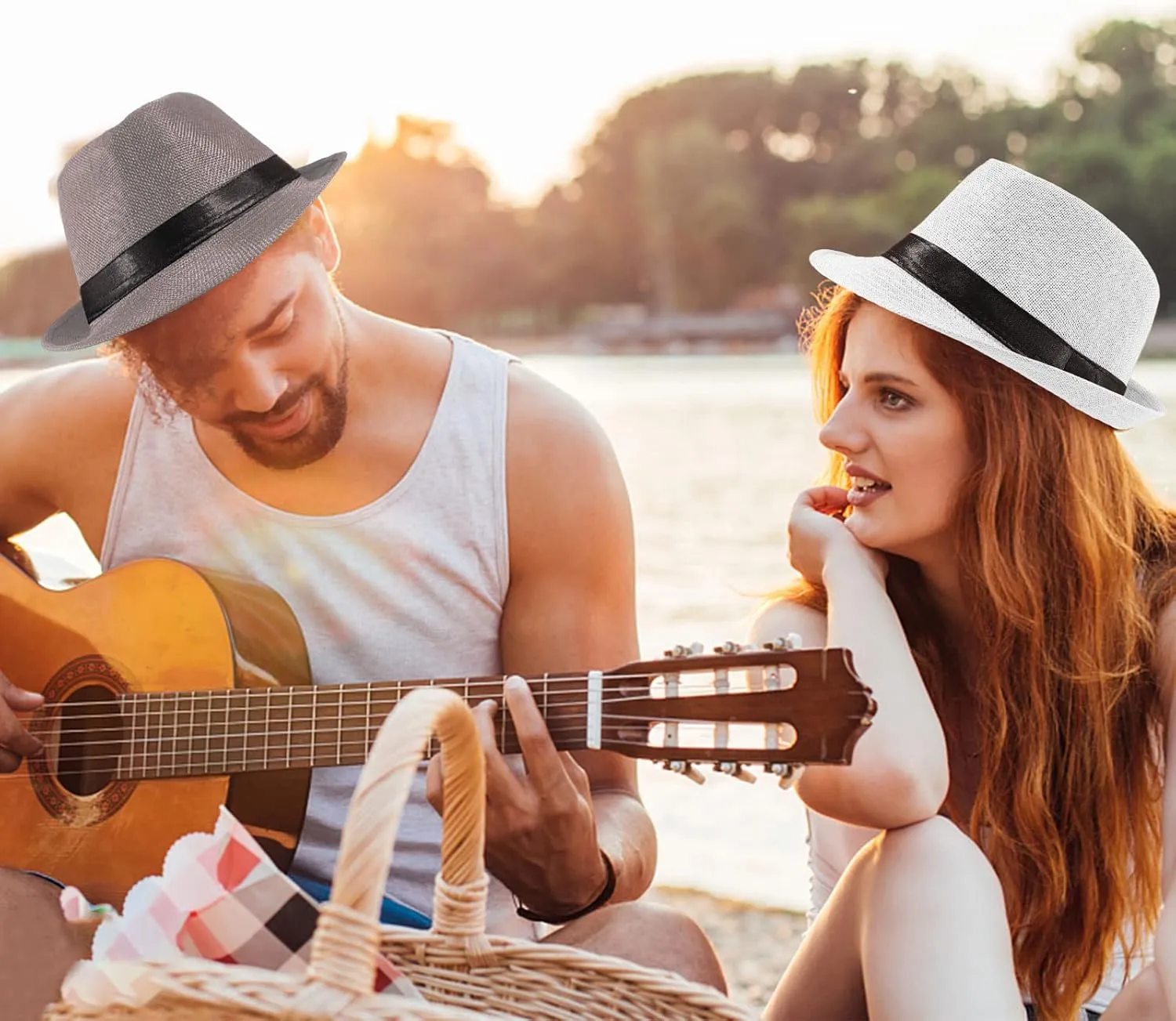 Ultrafun 5 Pack Short Brim Fedora Classic Summer Beach Sun Hat Panama Cap for Men Women