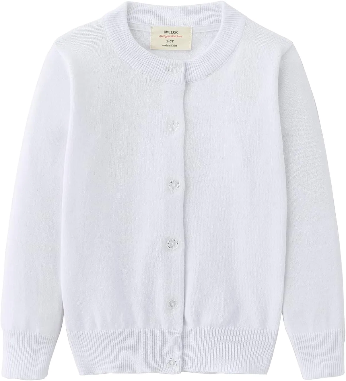 UMELOK Girls' Cardigans Sweater Cotton Button Solid Long Sleeve Knit Sweaters