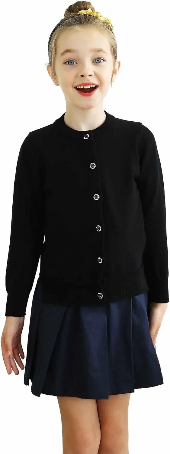 UMELOK Girls' Cardigans Sweater Cotton Button Solid Long Sleeve Knit Sweaters