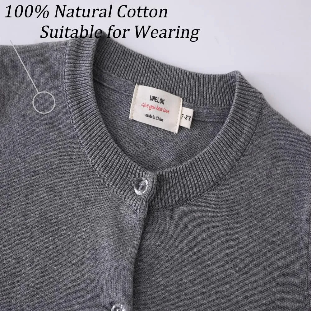 UMELOK Girls' Cardigans Sweater Cotton Button Solid Long Sleeve Knit Sweaters