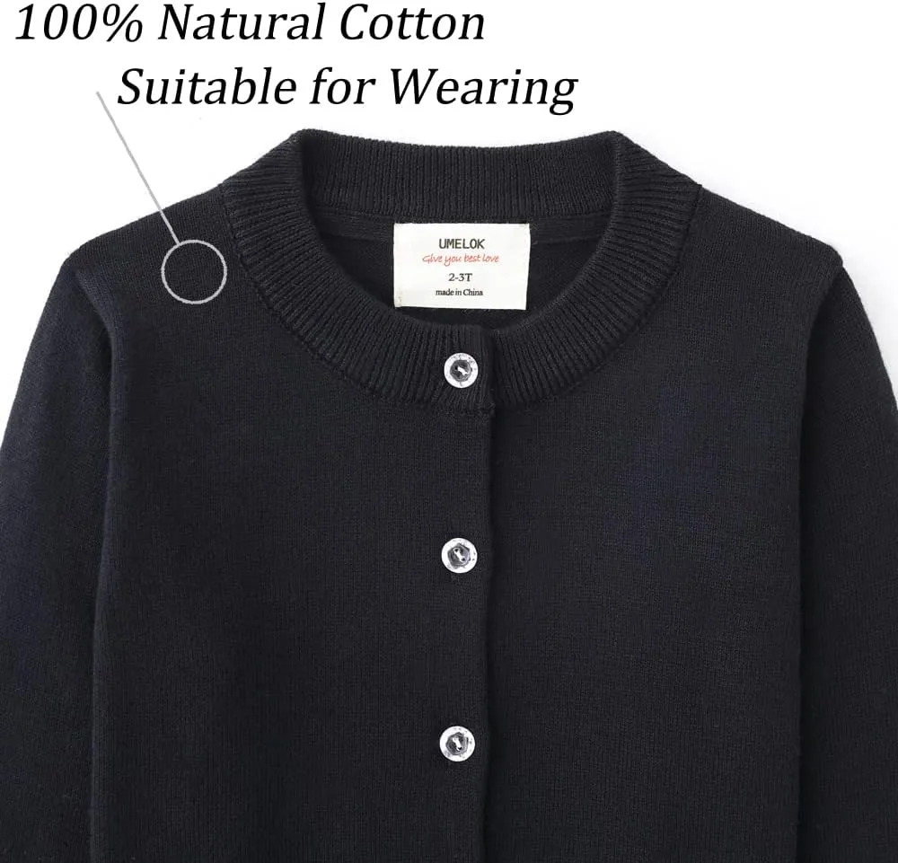 UMELOK Girls' Cardigans Sweater Cotton Button Solid Long Sleeve Knit Sweaters