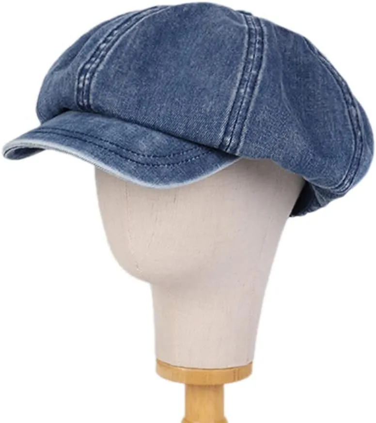 Unisex Japanese Oversized Denim Cotton Newsboy Hats Vintage Unisex Paperboy Painter Beret Cap