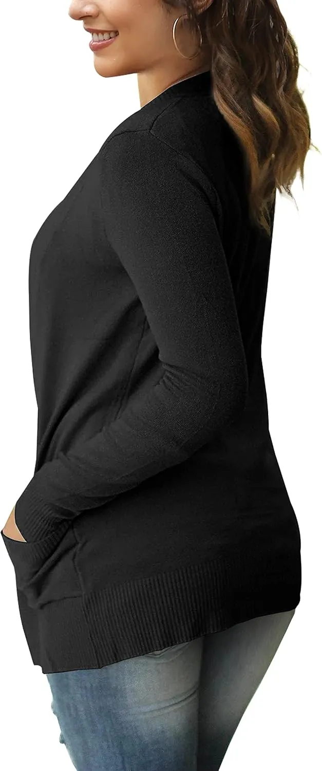 VERABENDI Women Long Sleeve Snaps Button Down V Neck Cute Knit Sweater Cardigan