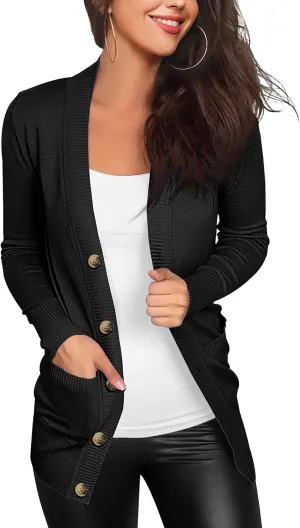 VERABENDI Women Long Sleeve Snaps Button Down V Neck Cute Knit Sweater Cardigan