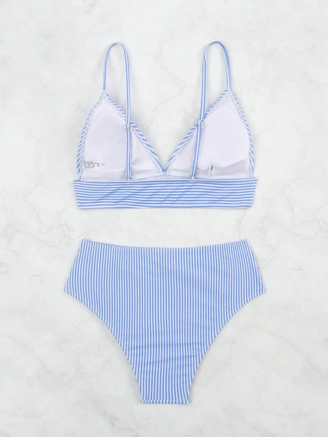Verdusa Women's Striped High Waist Bikini Sets Swimsuit 2 Piece Bathing Suits