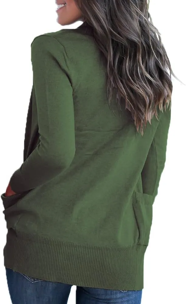 VOIANLIMO Women's Open Front Casual Long Sleeve Knit Classic Sweaters Cardigan with Pockets