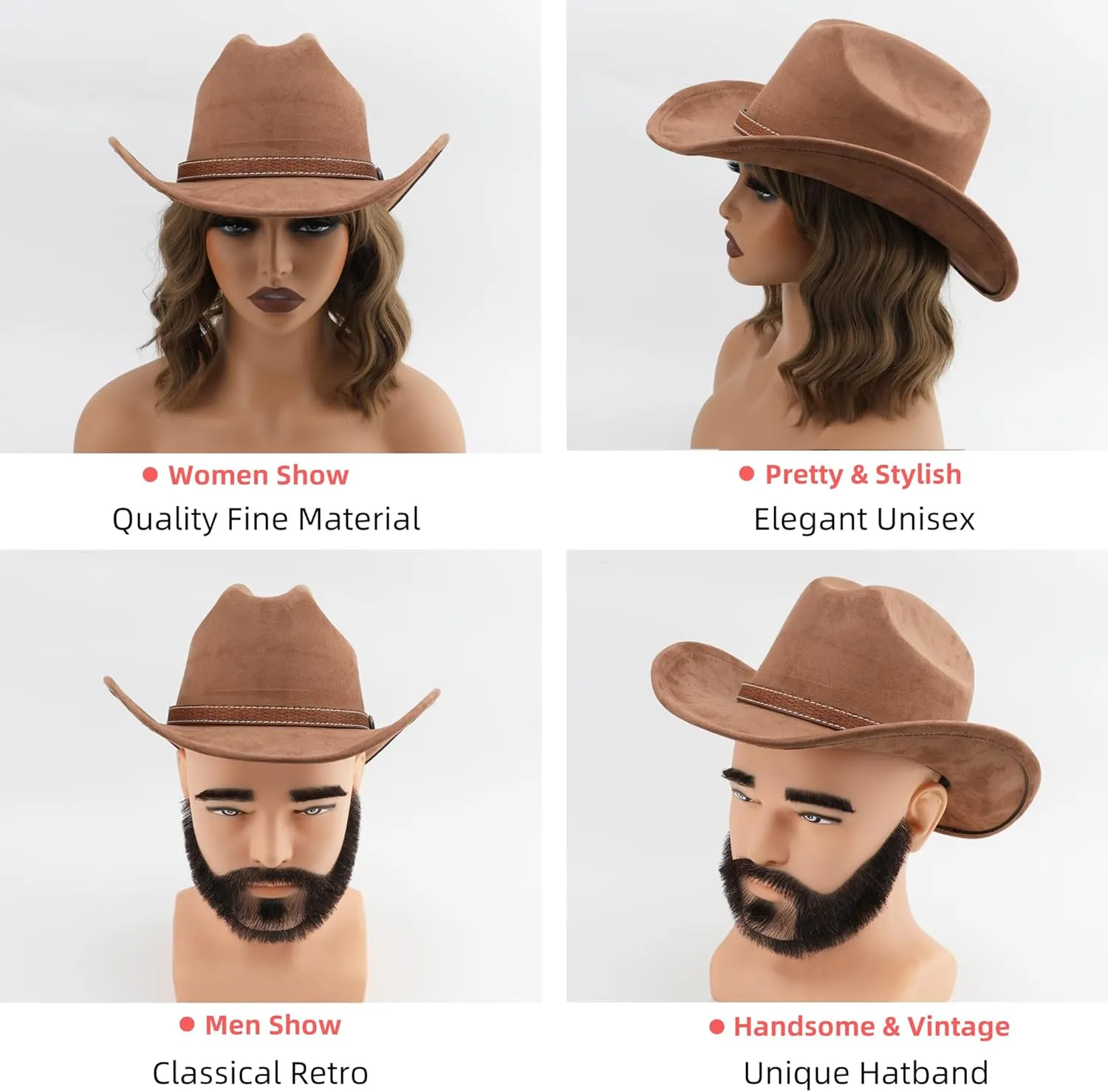 Western Cowboy Hat for Women Men Small Short Wide Brim Beach Cowgirls Cattleman Cowboys Hats