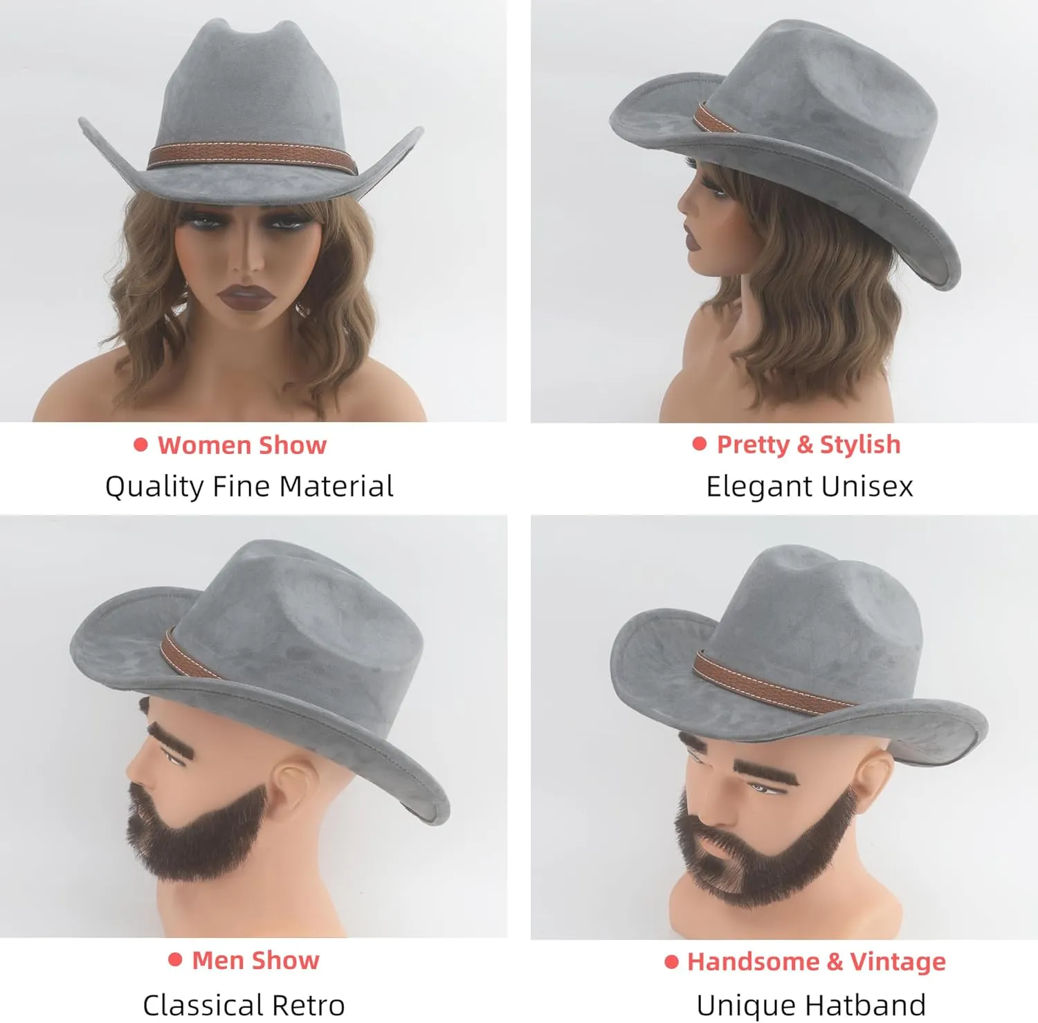 Western Cowboy Hat for Women Men Small Short Wide Brim Beach Cowgirls Cattleman Cowboys Hats