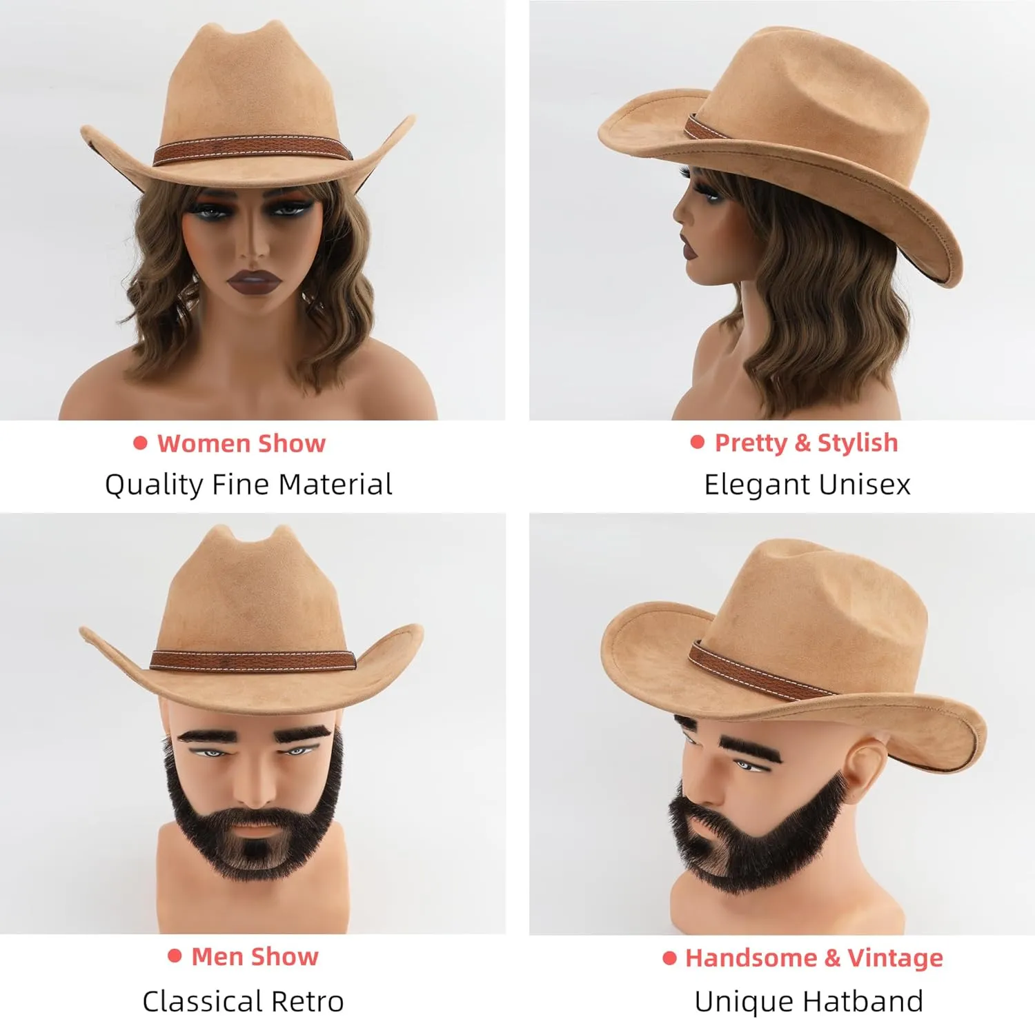 Western Cowboy Hat for Women Men Small Short Wide Brim Beach Cowgirls Cattleman Cowboys Hats