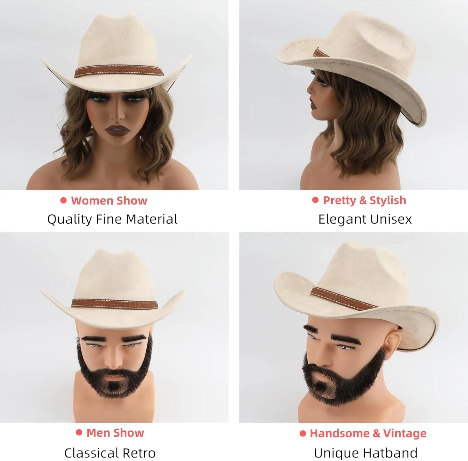 Western Cowboy Hat for Women Men Small Short Wide Brim Beach Cowgirls Cattleman Cowboys Hats