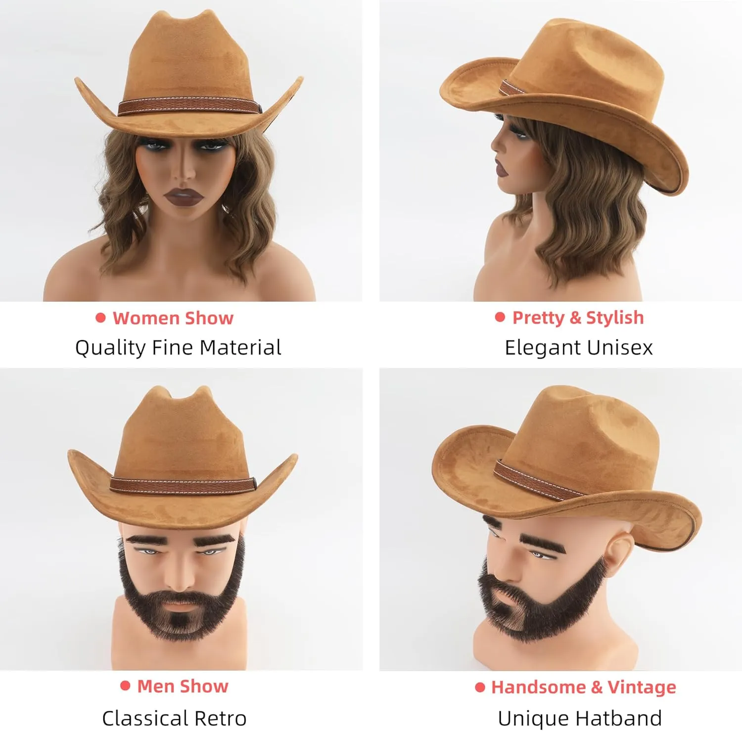 Western Cowboy Hat for Women Men Small Short Wide Brim Beach Cowgirls Cattleman Cowboys Hats
