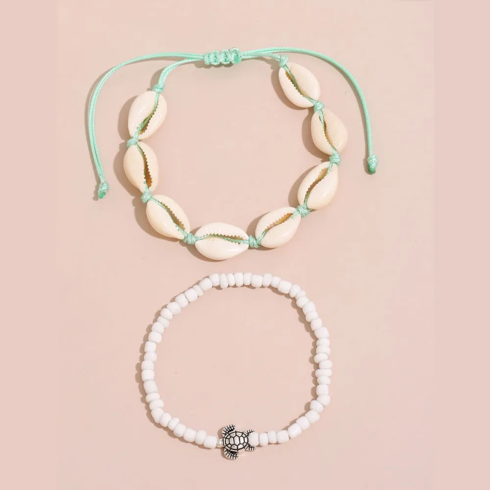 Wholesale Boho Shell Turtle Beaded Alloy Anklet JDC-AS-YeB009