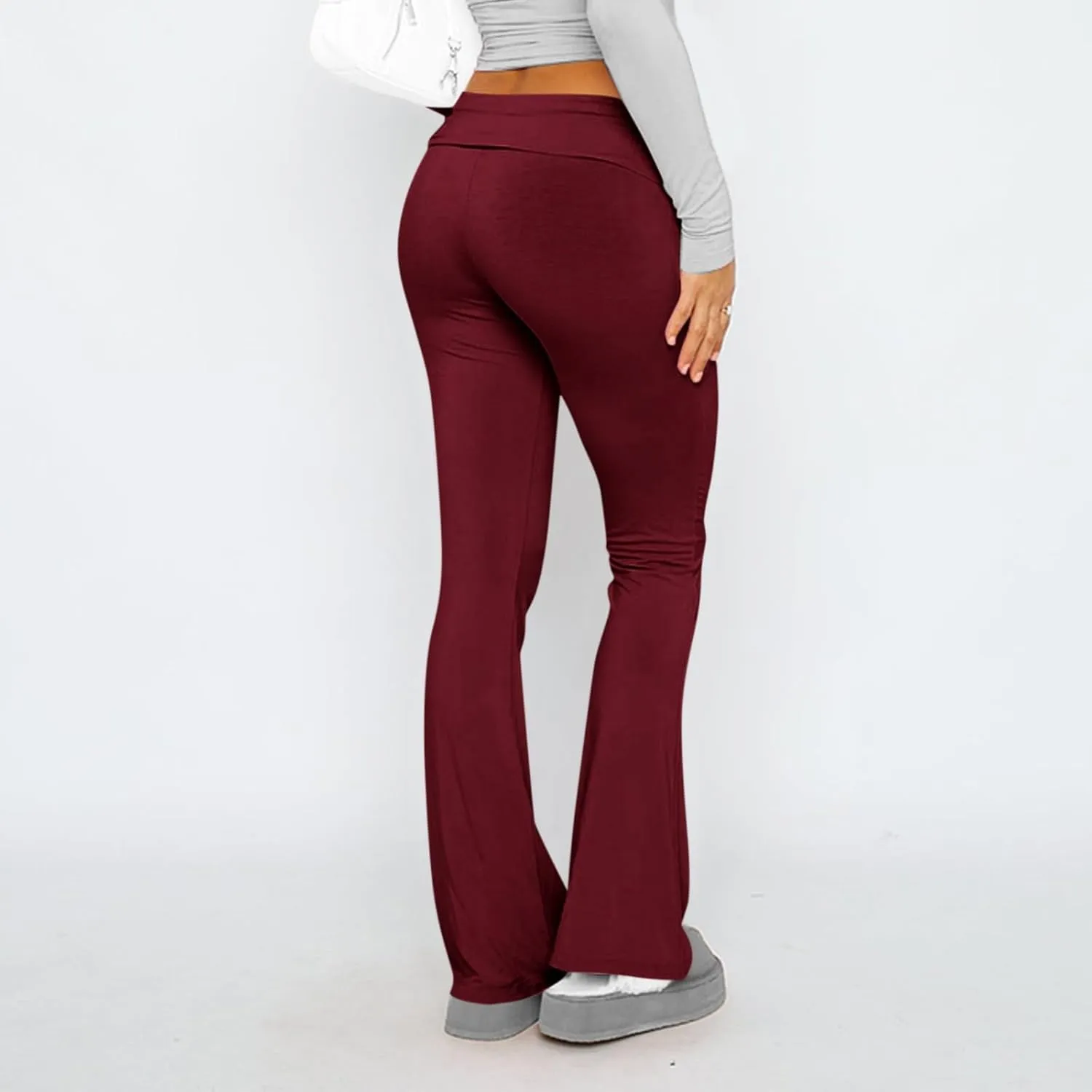 Wide Leg Yoga Pants for Women Cute Y2k Fold Over Low Rise Sweatpants Teen Girl Athletic Workout Cotton Flare Leggings