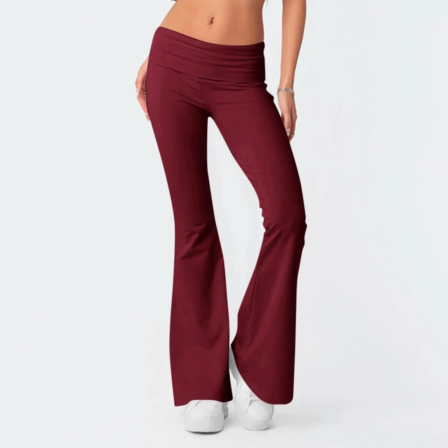 Wide Leg Yoga Pants for Women Cute Y2k Fold Over Low Rise Sweatpants Teen Girl Athletic Workout Cotton Flare Leggings