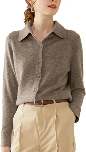 Women Cashmere Wool Cardigans Sweater Solid Casual Outerwears Knitwear Tops