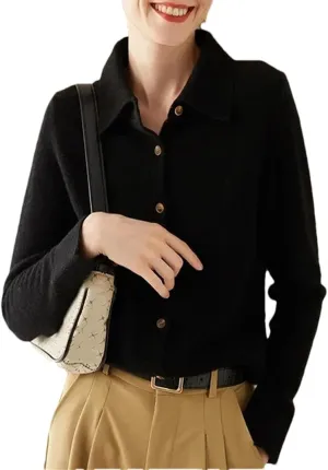 Women Cashmere Wool Cardigans Sweater Solid Casual Outerwears Knitwear Tops