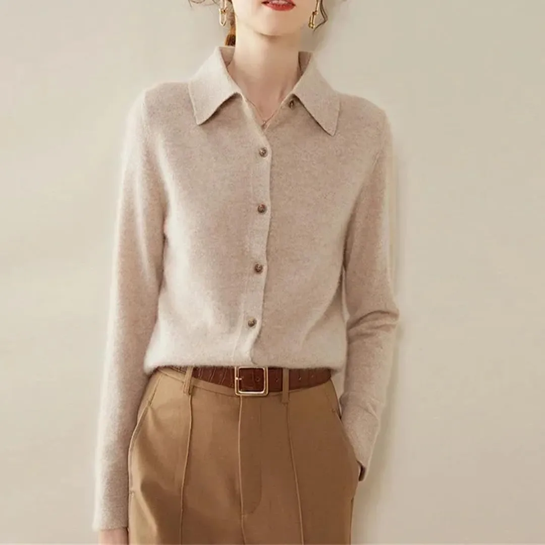 Women Cashmere Wool Cardigans Sweater Solid Casual Outerwears Knitwear Tops
