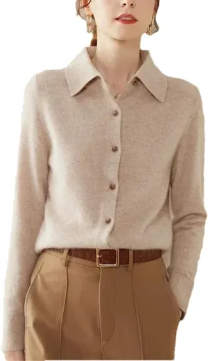 Women Cashmere Wool Cardigans Sweater Solid Casual Outerwears Knitwear Tops