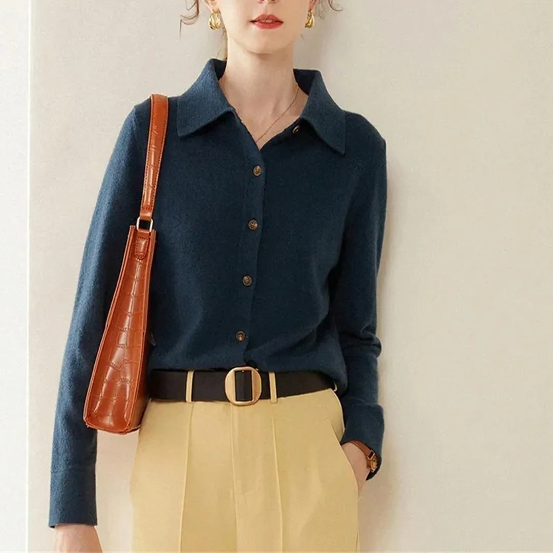 Women Cashmere Wool Cardigans Sweater Solid Casual Outerwears Knitwear Tops