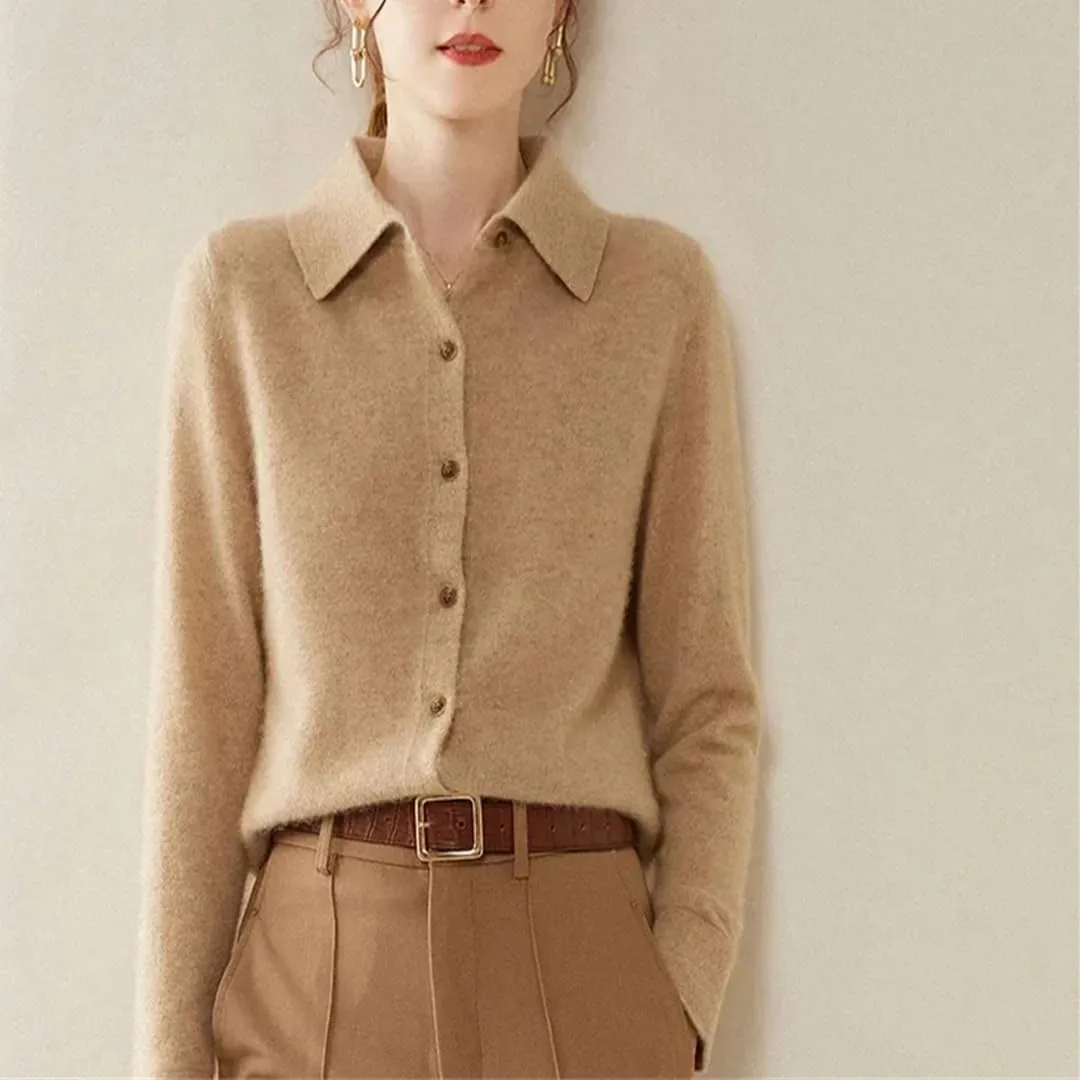 Women Cashmere Wool Cardigans Sweater Solid Casual Outerwears Knitwear Tops