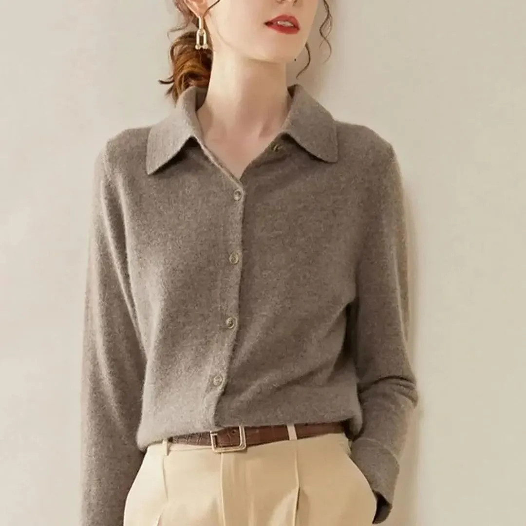 Women Cashmere Wool Cardigans Sweater Solid Casual Outerwears Knitwear Tops