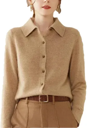 Women Cashmere Wool Cardigans Sweater Solid Casual Outerwears Knitwear Tops