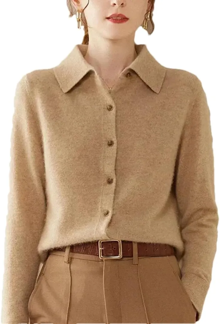 Women Cashmere Wool Cardigans Sweater Solid Casual Outerwears Knitwear Tops