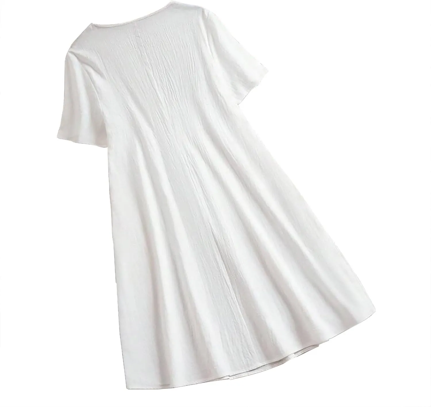 Women Dresses Casual Elegant Summer Short Sleeve Cotton Linen Pleated Midi Dress Business Work Clothes