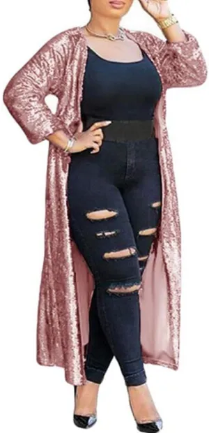 Women Sequin Cardigans Long Sequin Blazer Jackets for Evening