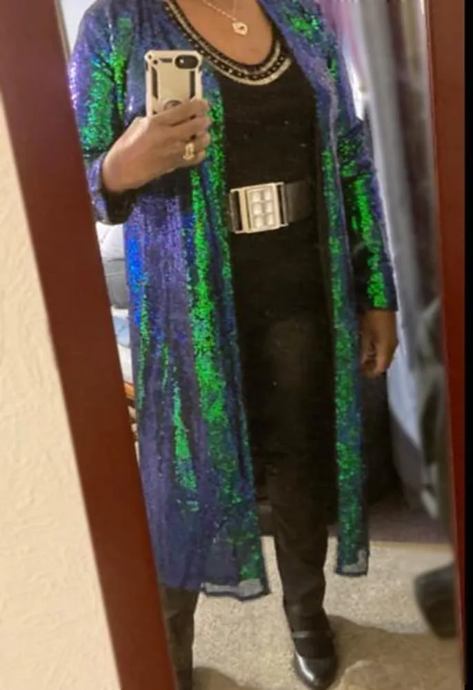 Women Sequin Cardigans Long Sequin Blazer Jackets for Evening