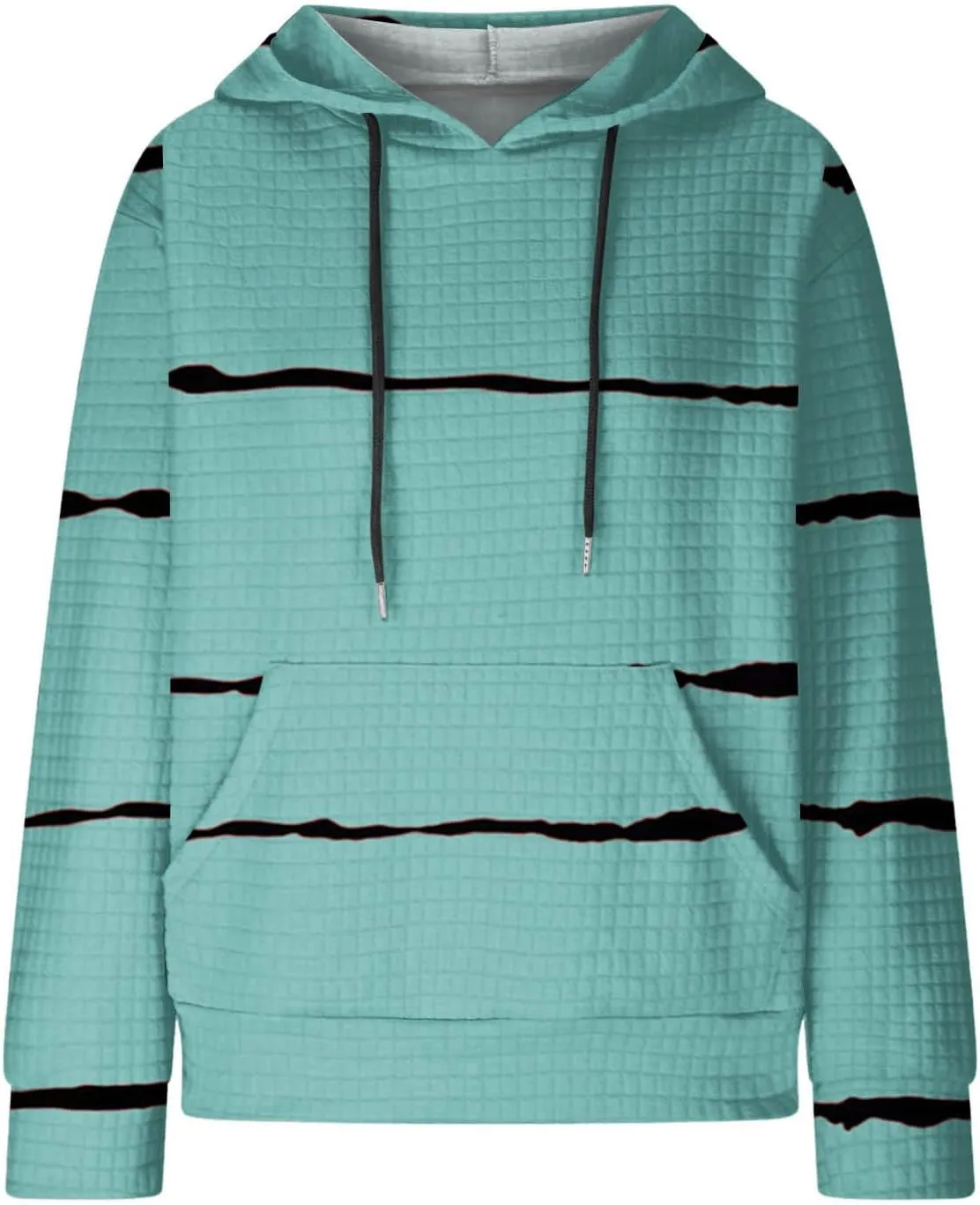 Women Striped Oversized Hoodies Long Sleeve Color Block Sweatshirt Drawstring Pullover Waffle Knit Tops Fall Outfits