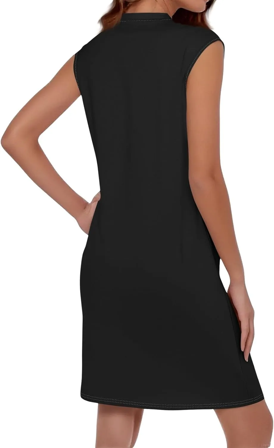 Women Tank Dress Casual Loose Sleeveless Crew Neck Tshirt Dress with Pockets Short Summer Beach Vacation Sun Dresses