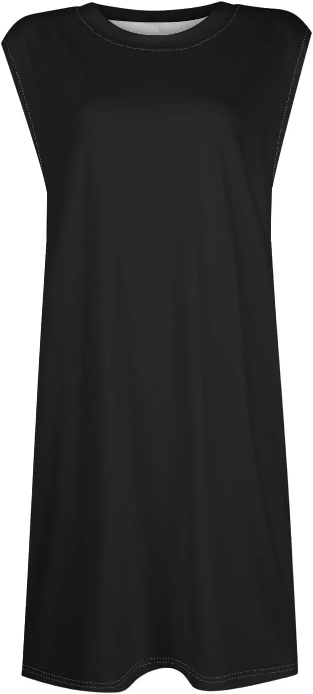 Women Tank Dress Casual Loose Sleeveless Crew Neck Tshirt Dress with Pockets Short Summer Beach Vacation Sun Dresses