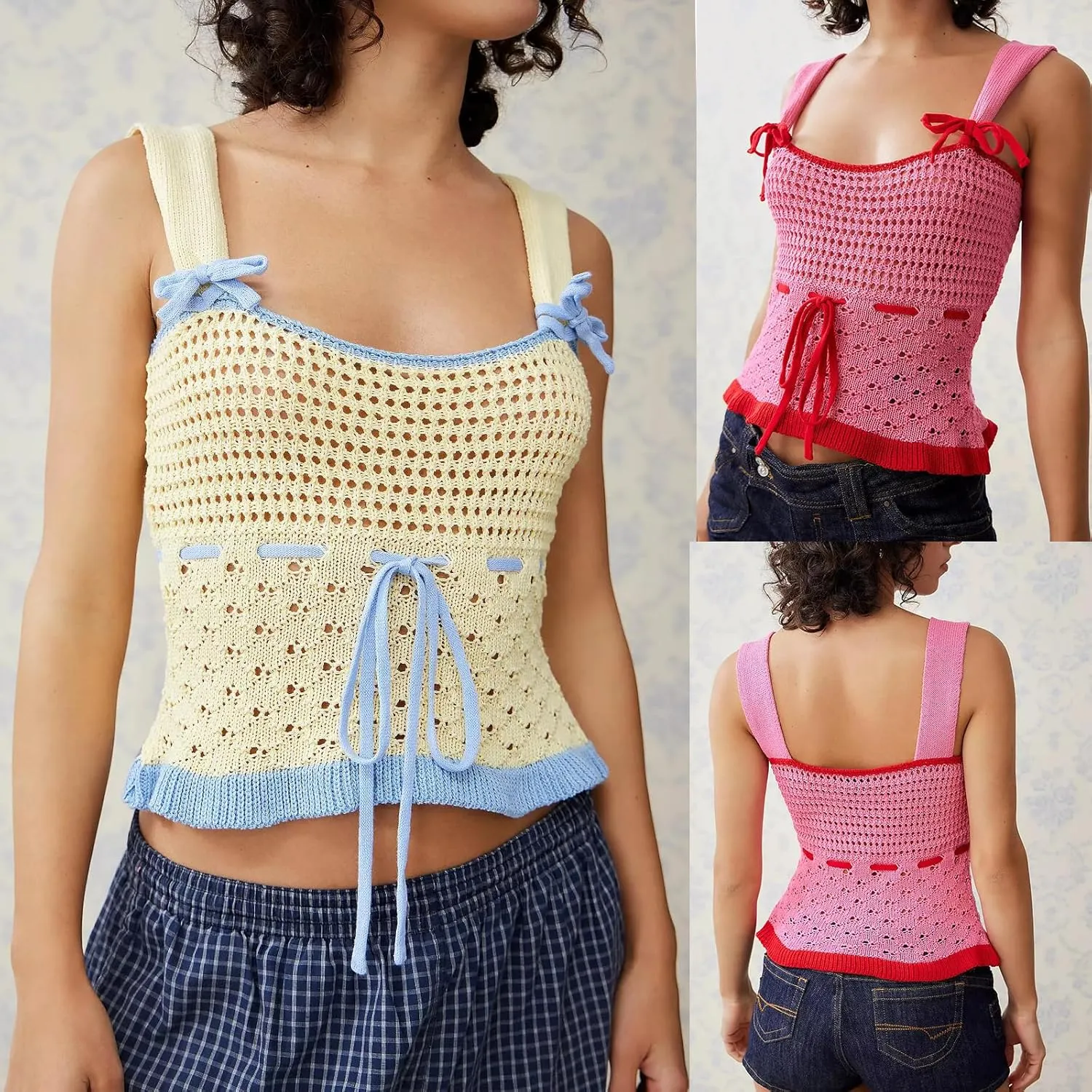 Women Y2k Spaghetti Strap Lace Camisole Sleeveless Floral Ruffle Crop Cami Top Slim Fit Going Out Tops Streetwear