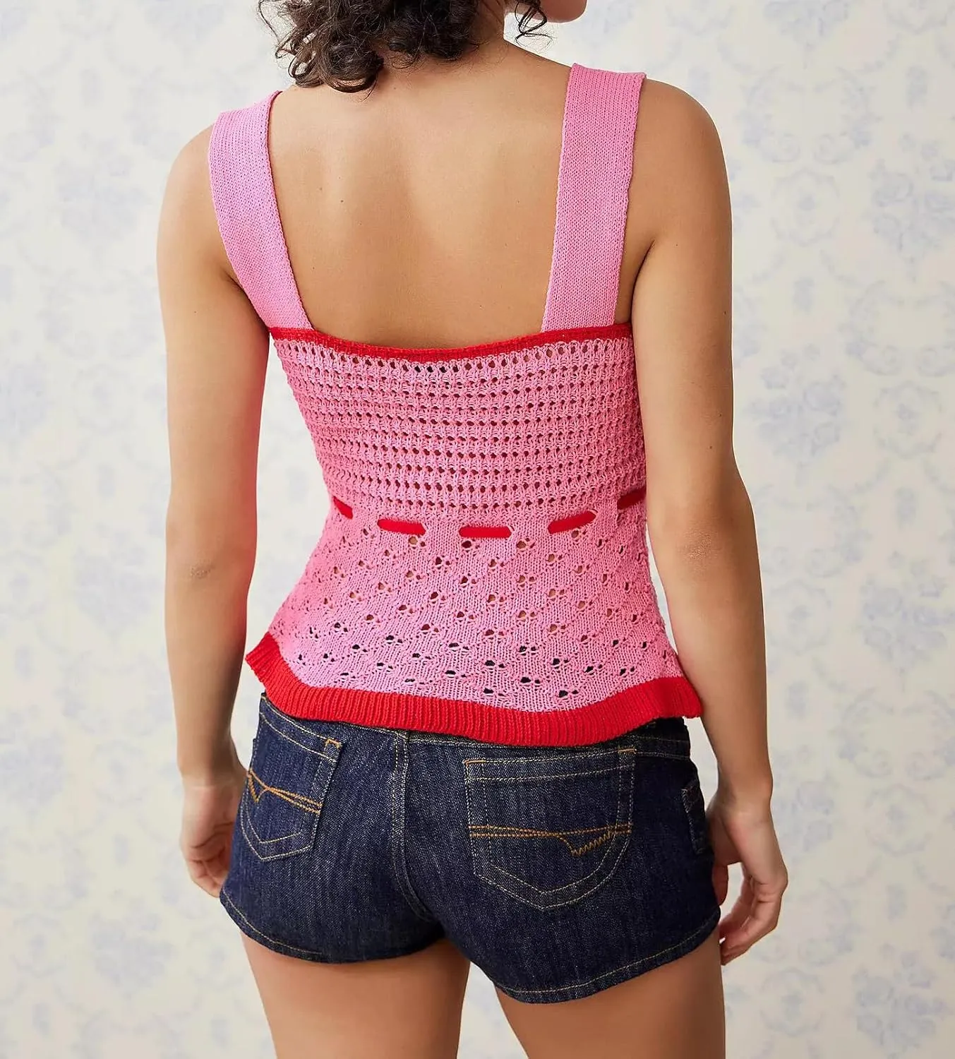 Women Y2k Spaghetti Strap Lace Camisole Sleeveless Floral Ruffle Crop Cami Top Slim Fit Going Out Tops Streetwear