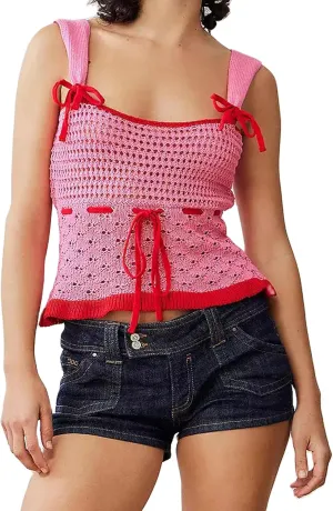 Women Y2k Spaghetti Strap Lace Camisole Sleeveless Floral Ruffle Crop Cami Top Slim Fit Going Out Tops Streetwear