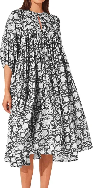 Womens Boho Maxi Dresses Summer Floral 3/4 Puff Sleeve Flowy Swing Tiered Long Beach Sundresses Vacation Outfits