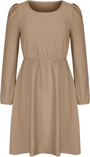 Women's Casual Pleated Tiered A Line Dress Long Sleeve Crewneck Swing Ruffle Mini Dress Solid Fall Trendy Dresses
