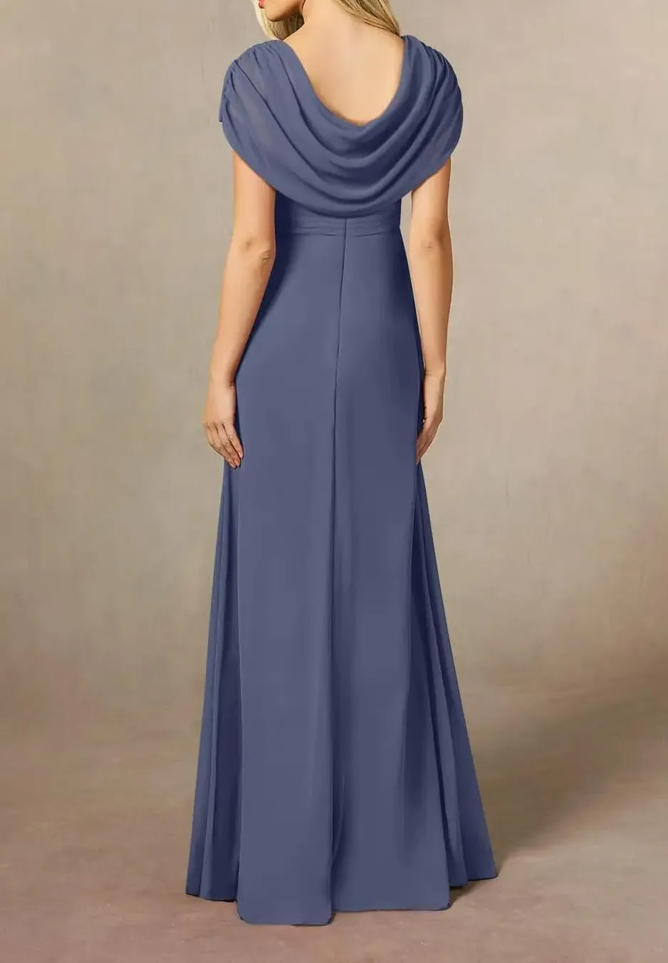 Women's Chiffon Mother of The Bride Dress with Slit Beaded Ruffle Long Formal Evening Gown
