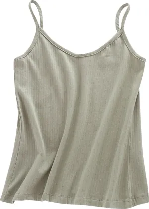 Womens Cotton Cami Tops Spaghetti Strap Knitted Tanks Blouse Casual Slim Fit Sleeveless Camisole Undershirt