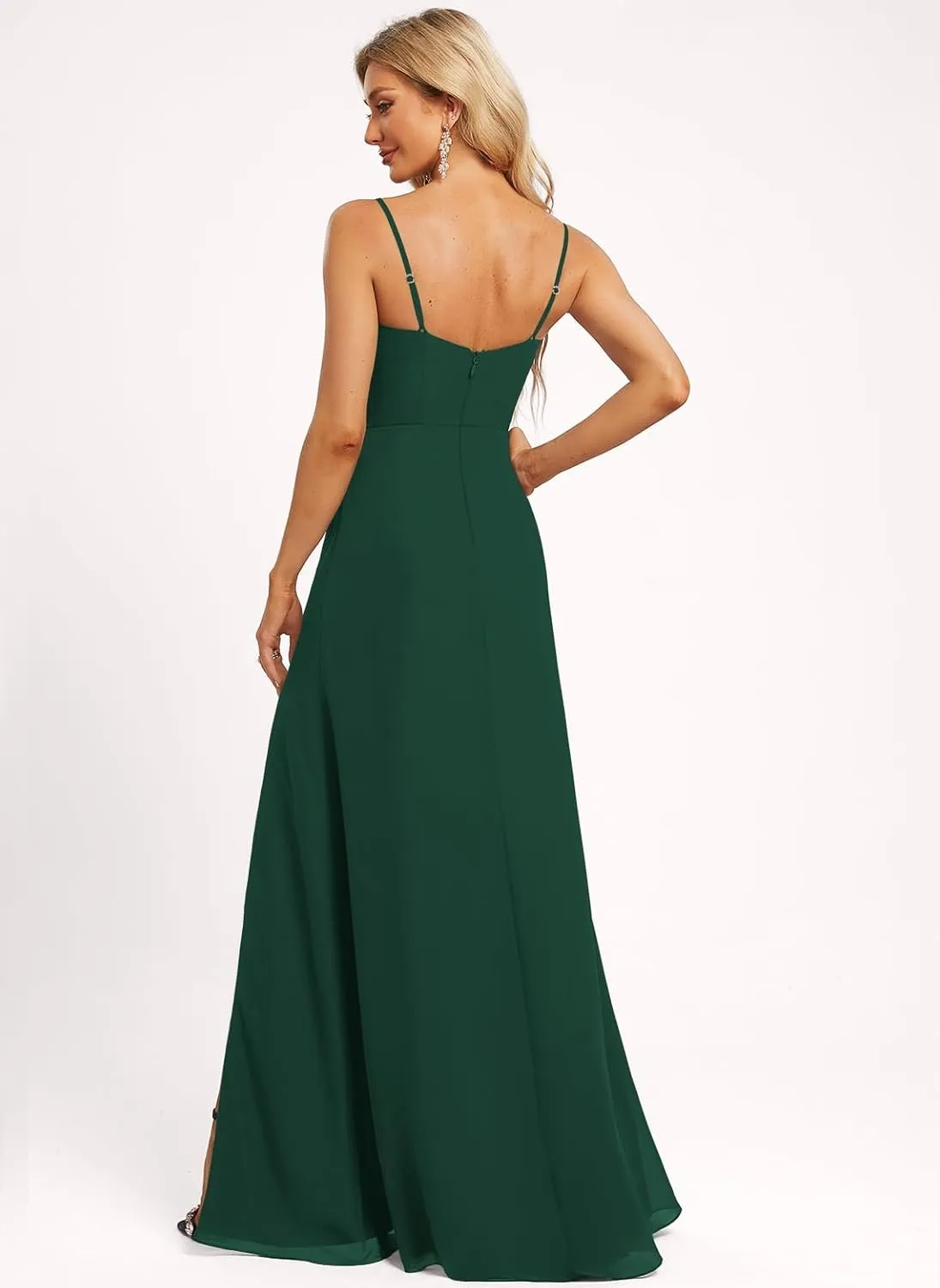 Women's Cowl Neck Wedding Bridesmaid Dress for Juniors Floor-Length Chiffon Formal Evening Maxi Gown