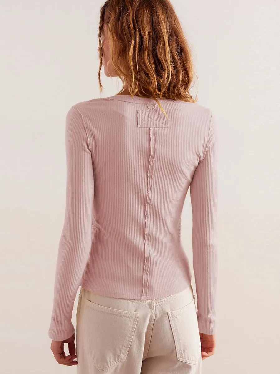 Women's Crewneck Slim Fitted Cardigan Ribbed Knit Button Down Shirt Long Sleeve Fall Blouse
