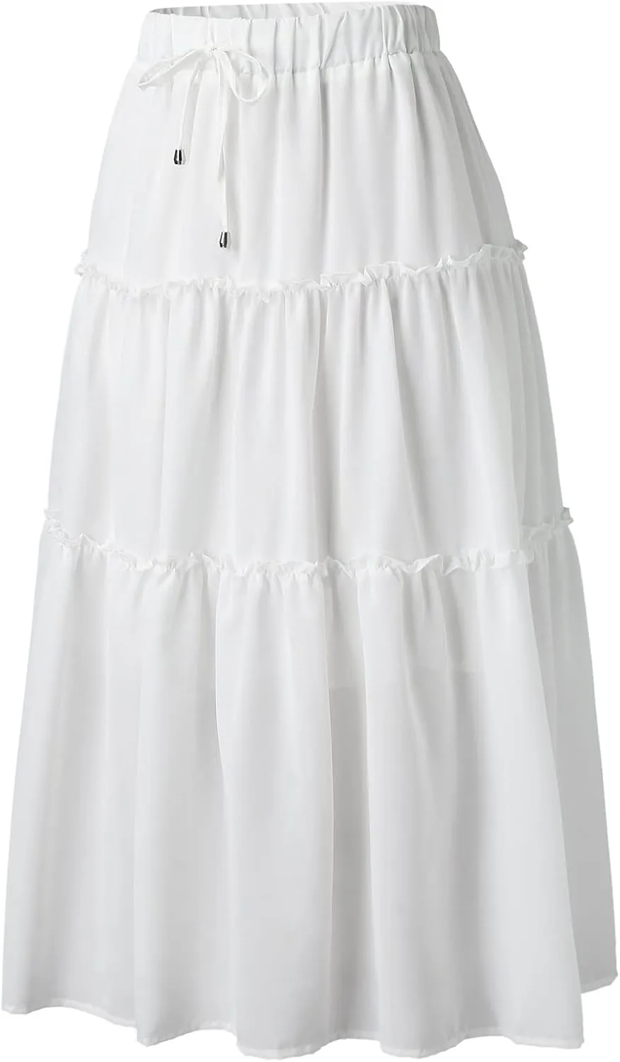 Womens Elastic High Waist Boho Maxi Skirt Ruffle A Line Swing Long Skirts Knee Length Pleated Dresses Summer Holiday